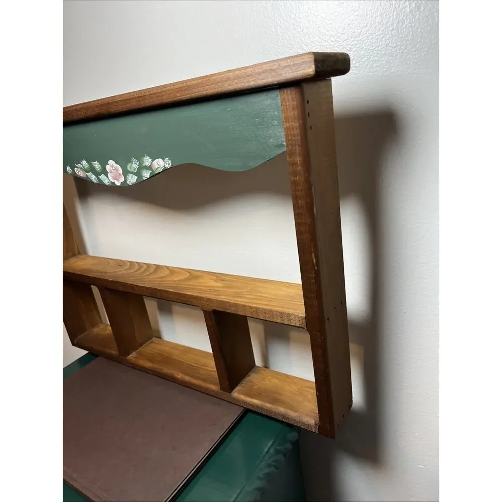 Vintage 1990's Wooden Wall Shelf Hand Painted Floral Design Knickknack 22''x16''